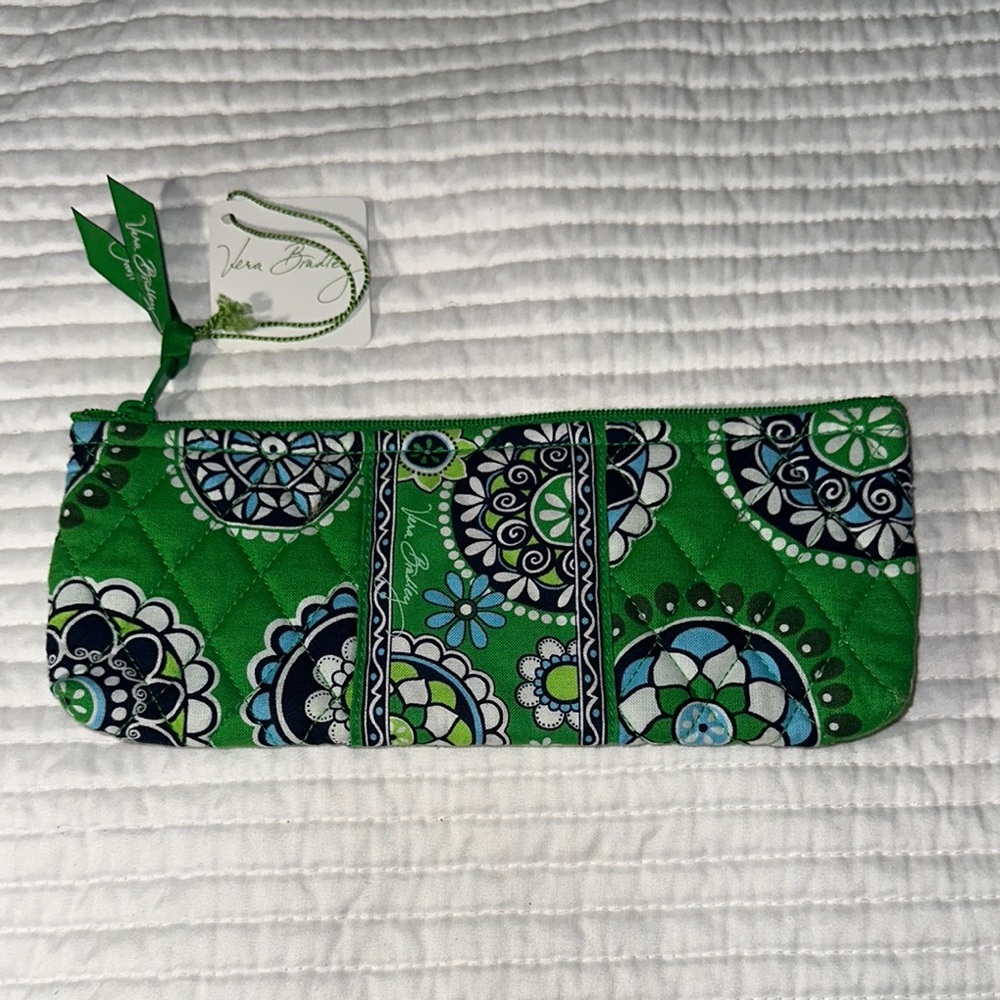 Vera Bradley Green and Blue Floral Quilted Brush & Pencil Pouch